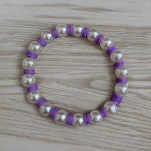 Handmade purple clay bracelet with pearl charms
